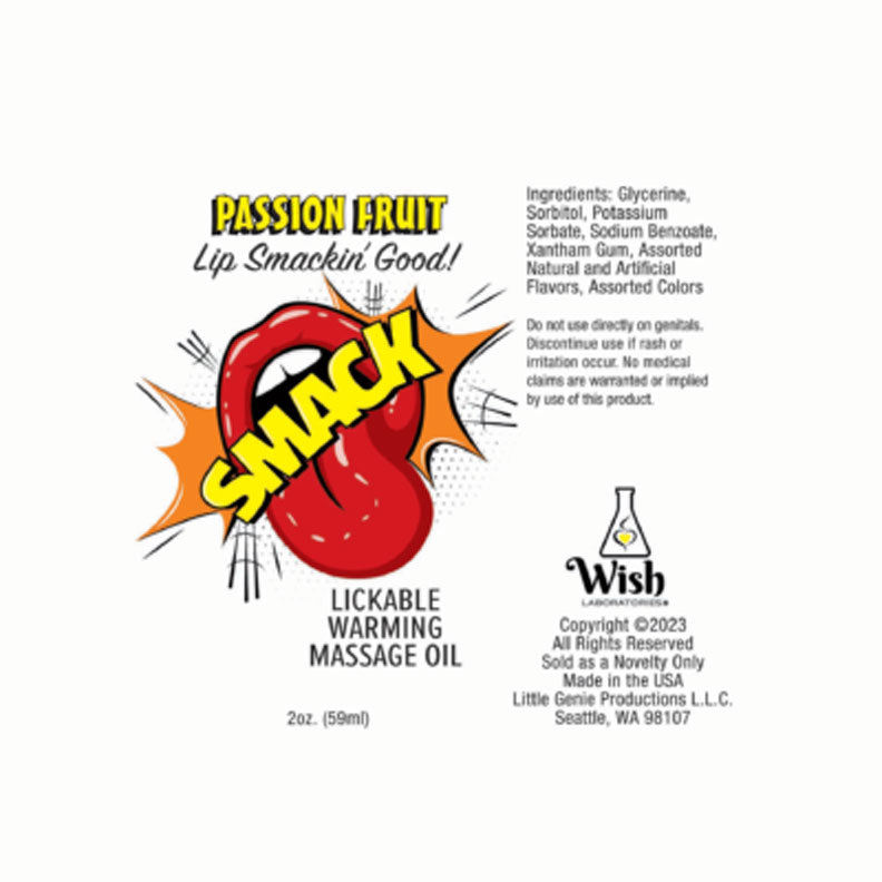 Smack Warming and Lickable Massage Oil - Passion Fruit 2 Oz-Lubricants Creams & Glides-Little Genie-Andy's Adult World