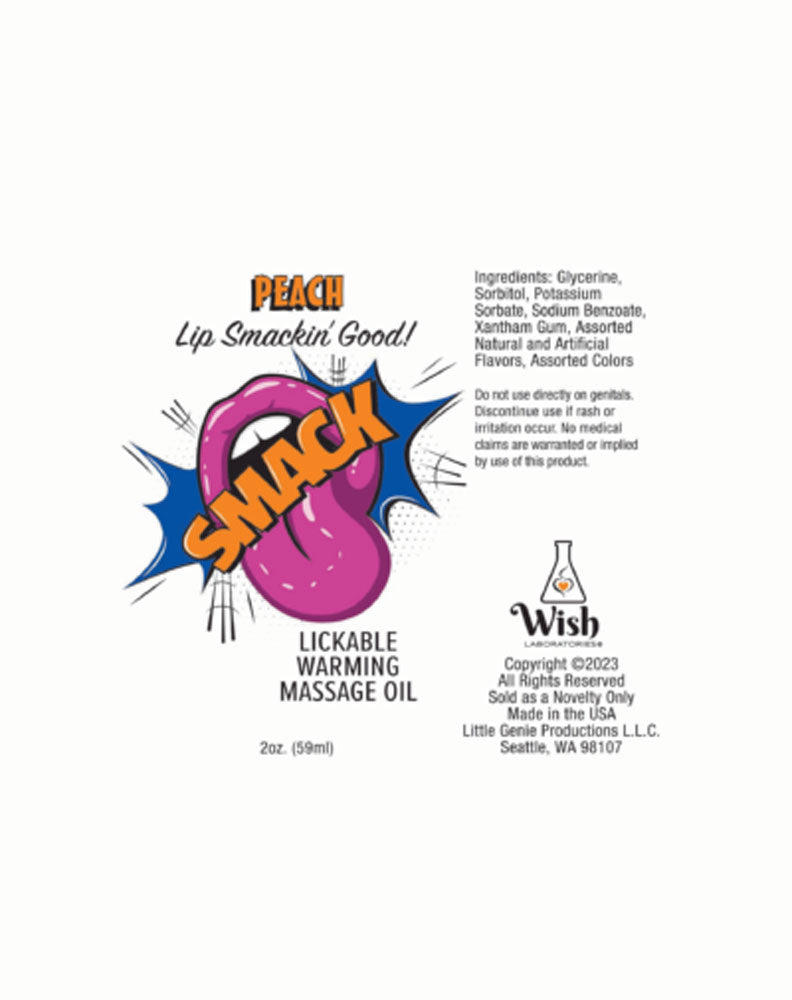 Smack Warming and Lickable Massage Oil - Peach 2 Oz-Lubricants Creams & Glides-Little Genie-Andy's Adult World