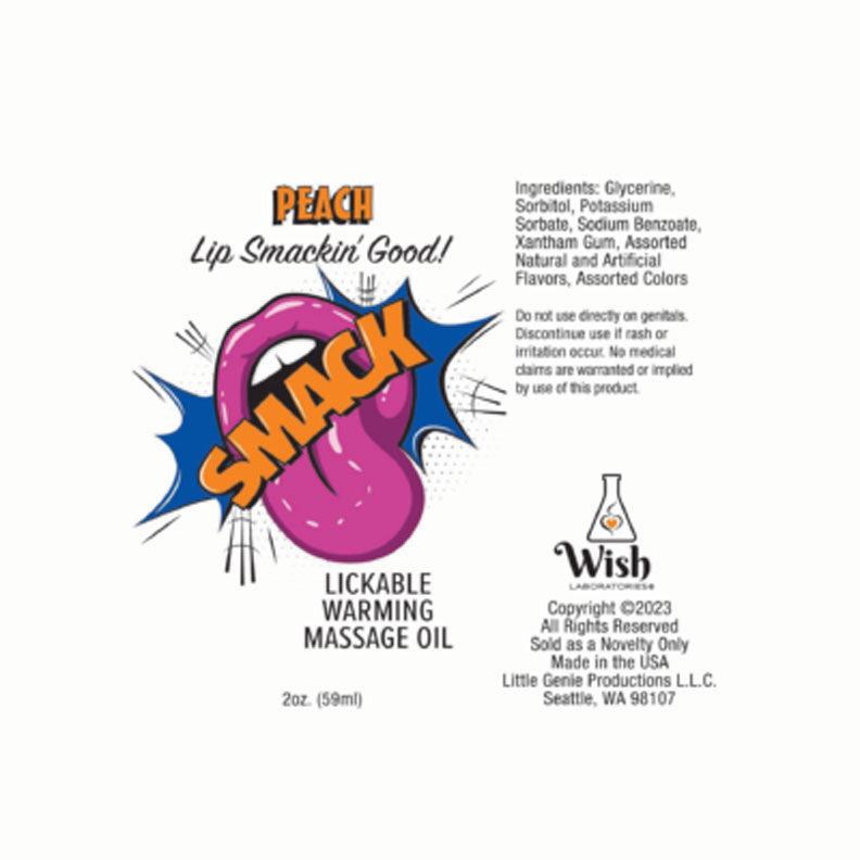 Smack Warming and Lickable Massage Oil - Peach 2 Oz-Lubricants Creams & Glides-Little Genie-Andy's Adult World