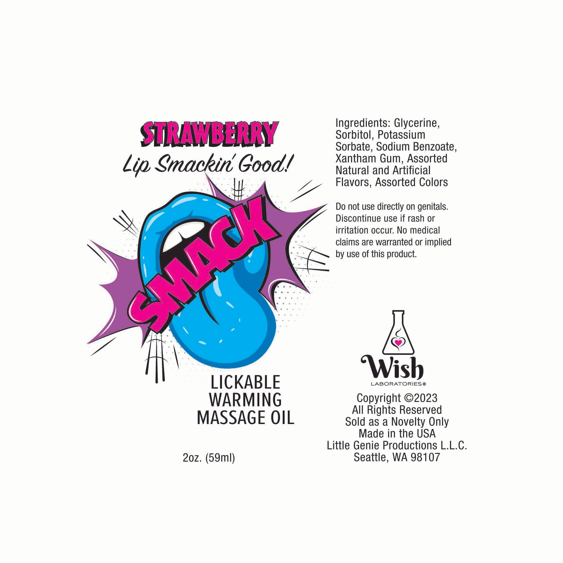 Smack Warming and Lickable Massage Oil - Strawberry 2 Oz-Lubricants Creams & Glides-Little Genie-Andy's Adult World