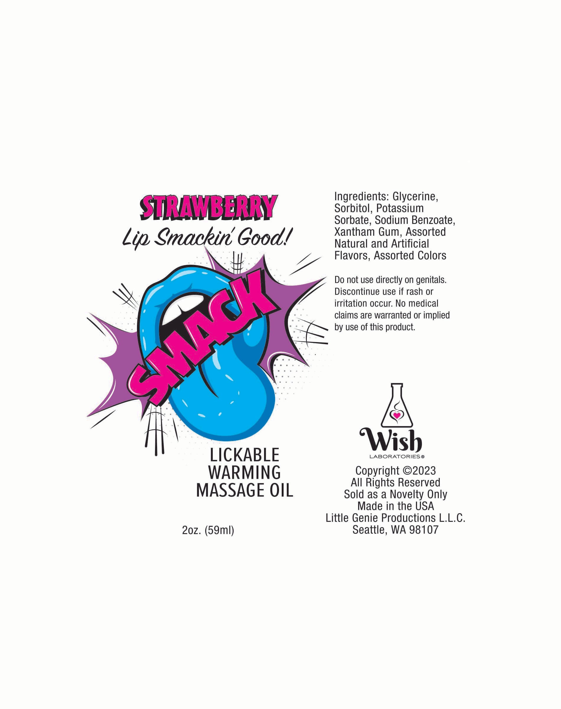 Smack Warming and Lickable Massage Oil - Strawberry 2 Oz-Lubricants Creams & Glides-Little Genie-Andy's Adult World