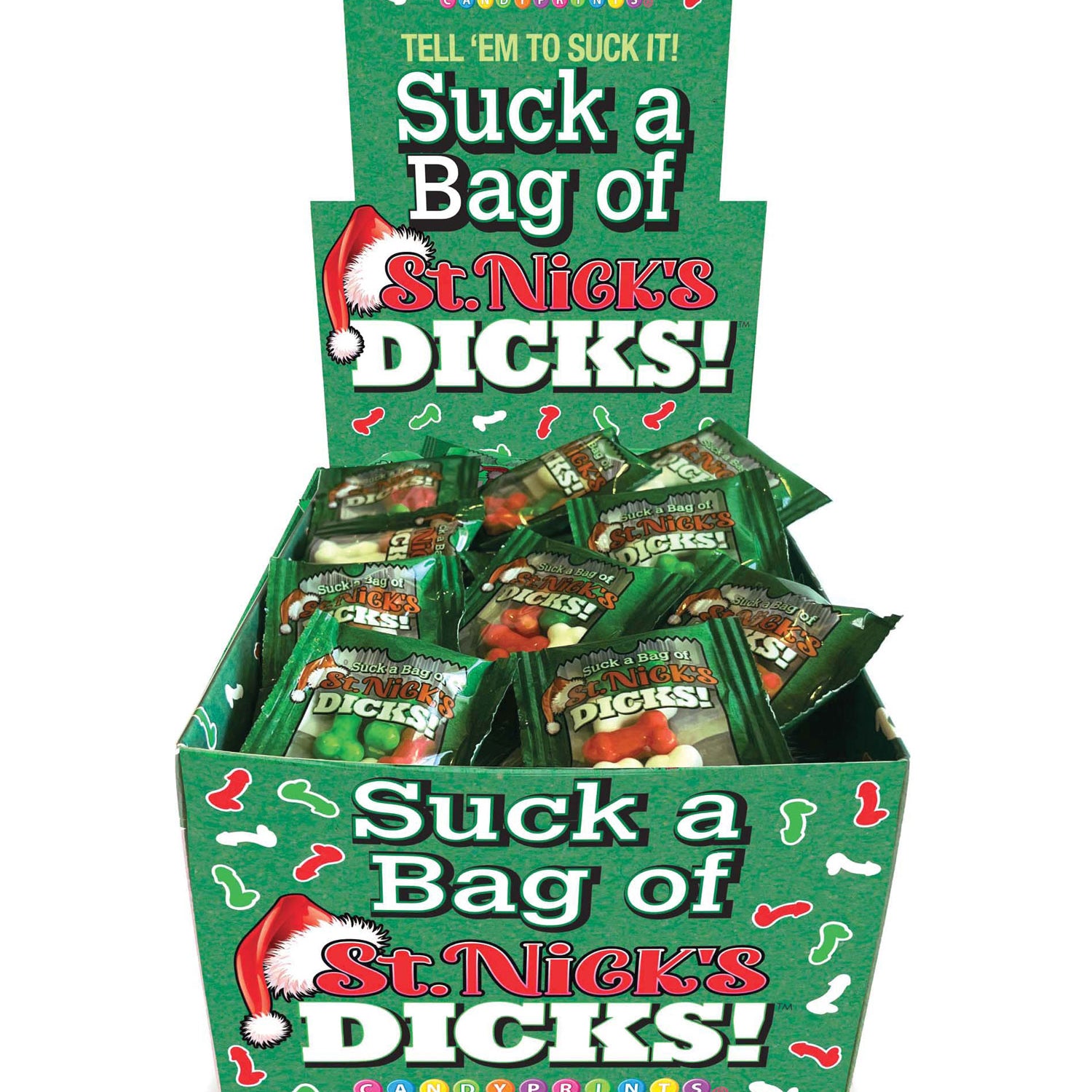 Suck a Bag of St. Nicks Dicks- Display of 100 Ct.-Edible-Little Genie-Andy's Adult World