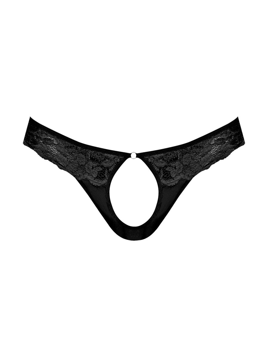 Sassy Lace - Open Ring Thong - Small/medium - Black-Lingerie & Sexy Apparel-Male Power-Andy's Adult World