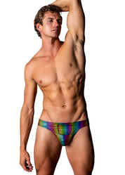 Pack and Play Thong With Front Condom Pouch - L/xl - Rainbow-Lingerie & Sexy Apparel-Male Power-Andy's Adult World