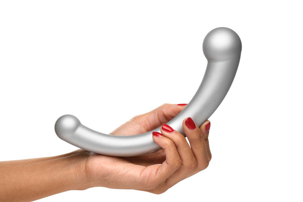 10x Vibra-Crescent Silicone Dual Ended Dildo - Silver-Vibrators-XR Brands Master Series-Andy's Adult World