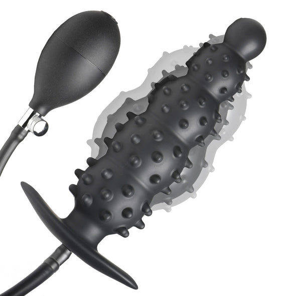 Ass Puffer Nubbed Inflatable Silicone Anal Plug - Black-Anal Toys & Stimulators-XR Brands Master Series-Andy's Adult World