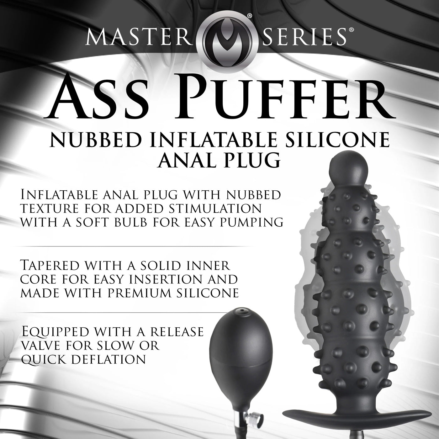 Ass Puffer Nubbed Inflatable Silicone Anal Plug - Black-Anal Toys & Stimulators-XR Brands Master Series-Andy's Adult World