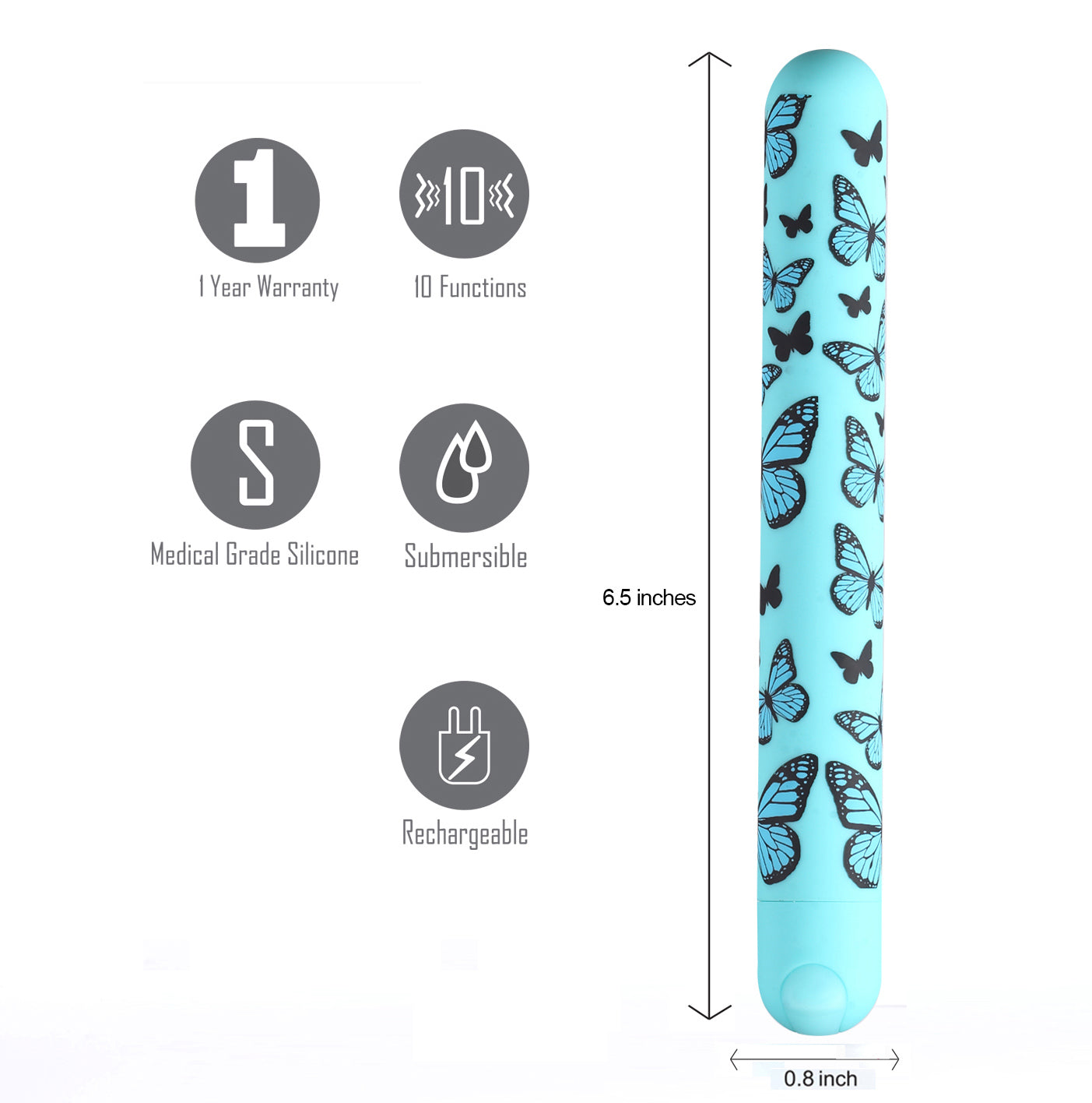 Monarch X-Long Butterfly Print Bullet - Blue-Vibrators-Maia Toys-Andy's Adult World