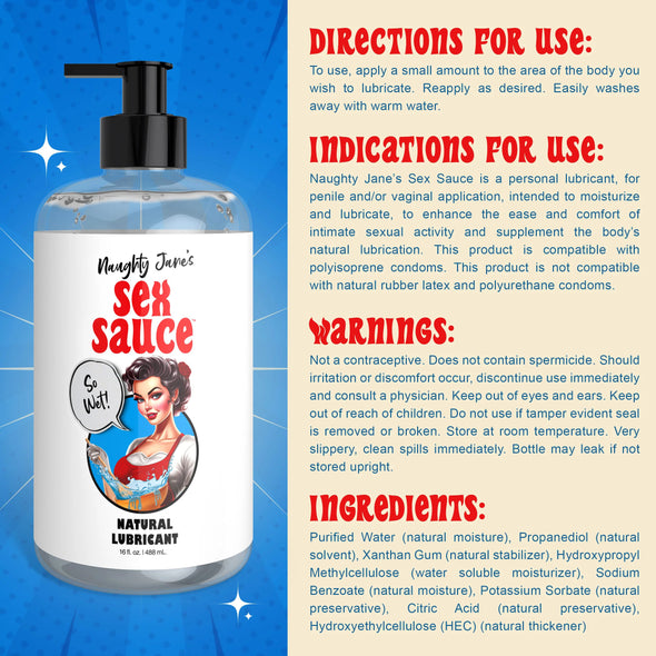 Naughty Jane's Sex Sauce Natural Lubricant 16oz-Lubricants Creams & Glides-XR Naughty Jane's-Andy's Adult World