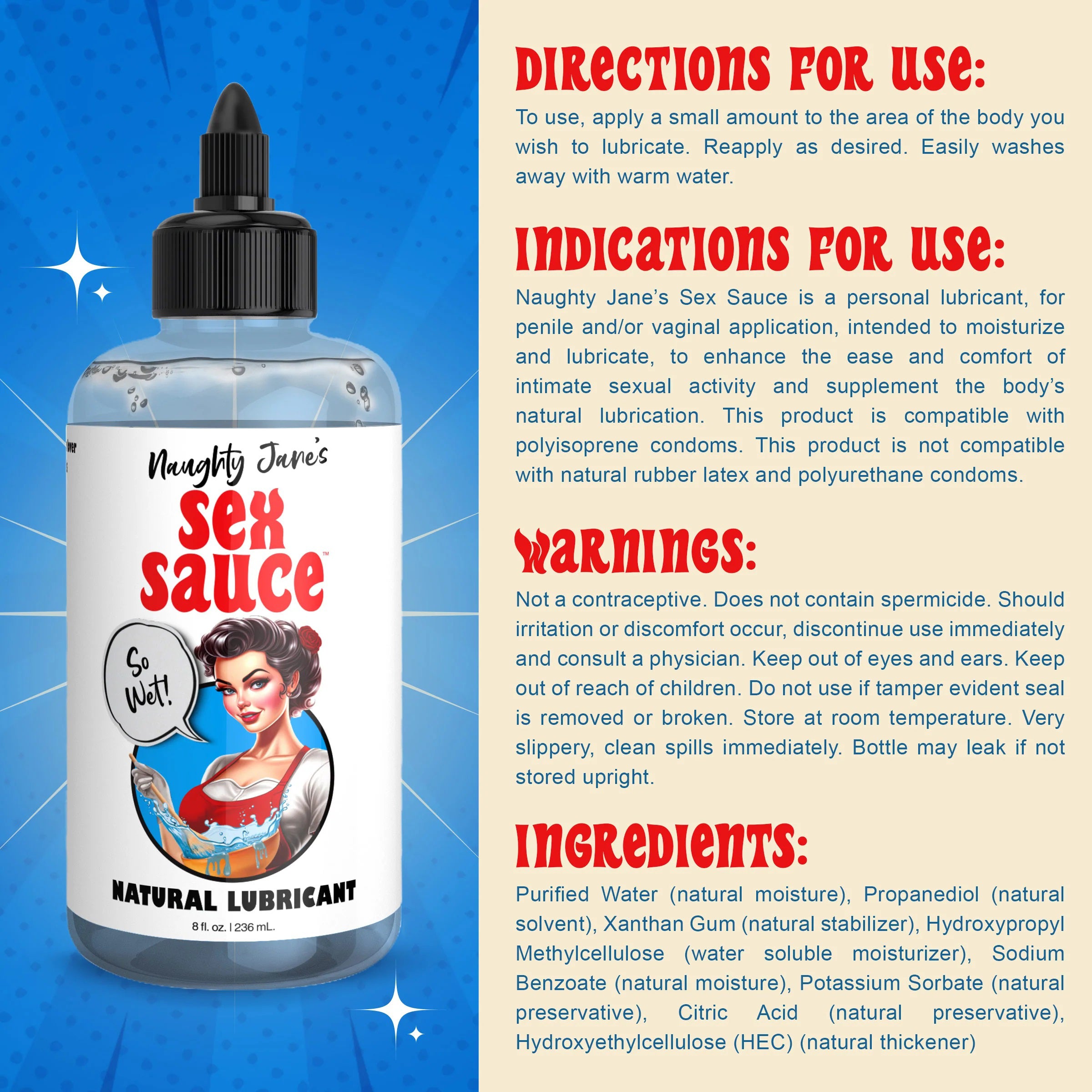 Naughty Jane's Sex Sauce Natural Lubricant 8oz-Lubricants Creams & Glides-XR Naughty Jane's-Andy's Adult World