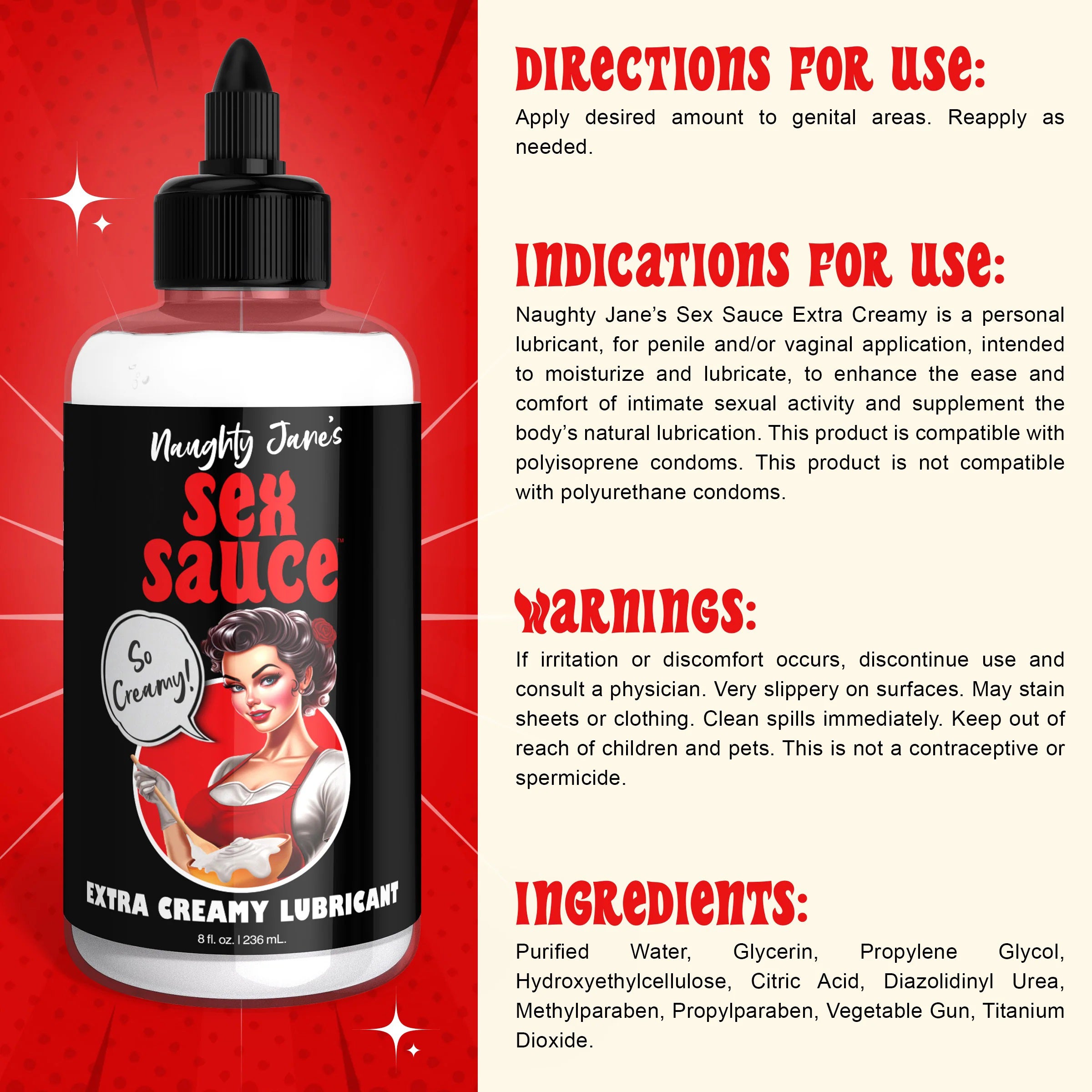 Naughty Jane's Sex Sauce Extra Creamy Lubricant 8 Oz-Lubricants Creams & Glides-XR Naughty Jane's-Andy's Adult World