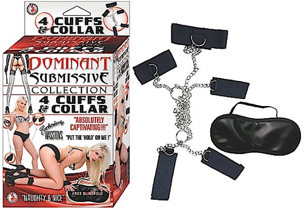 Dominant Submissive 4 Cuffs and Collar - Black-Bondage & Fetish Toys-Nasstoys-Andy's Adult World