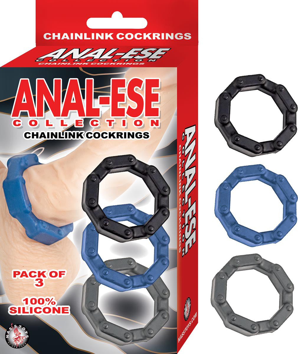 Anal-Ese Chainlink Cockrings - Black/blue/grey-Cockrings-Nasstoys-Andy's Adult World