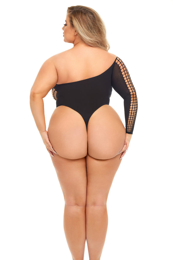 Dollar Sign Bodysuit - Queen Size - Black-Lingerie & Sexy Apparel-Pink Lipstick-Andy's Adult World