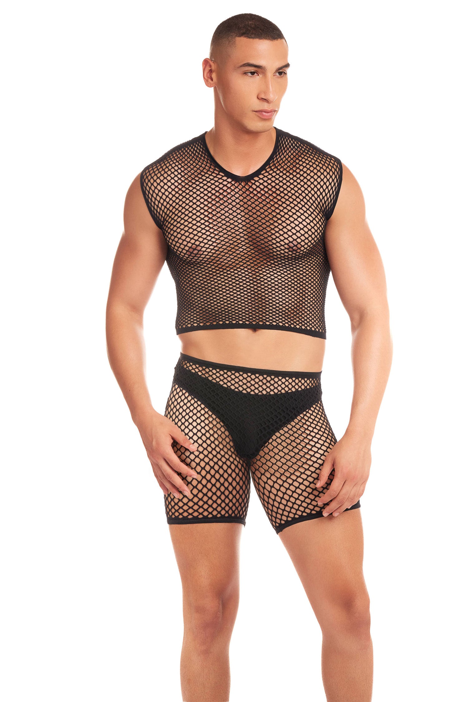 Net-Bula 3pc Set - Large/xl - Black-Lingerie & Sexy Apparel-Pink Lipstick-Andy's Adult World