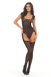 Diamond Hour Bodystocking Black - Os-Lingerie & Sexy Apparel-Rene Rofe-Andy's Adult World