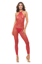 Love Stroke Stones Heart Bodystocking and G-String Red - Os-Lingerie & Sexy Apparel-Rene Rofe-Andy's Adult World