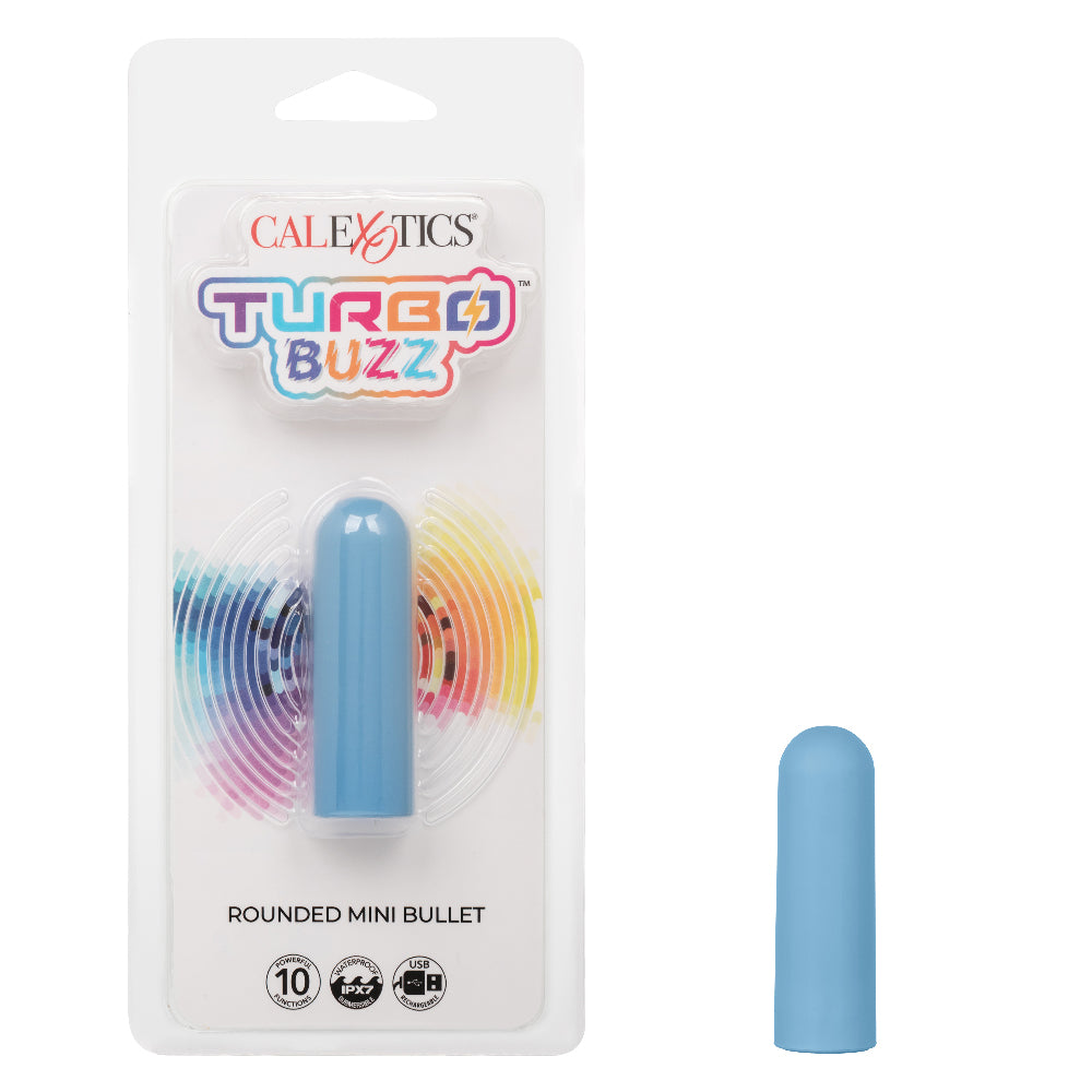 Turbo Buzz Rounded Mini Bullet - Blue-Vibrators-CalExotics-Andy's Adult World