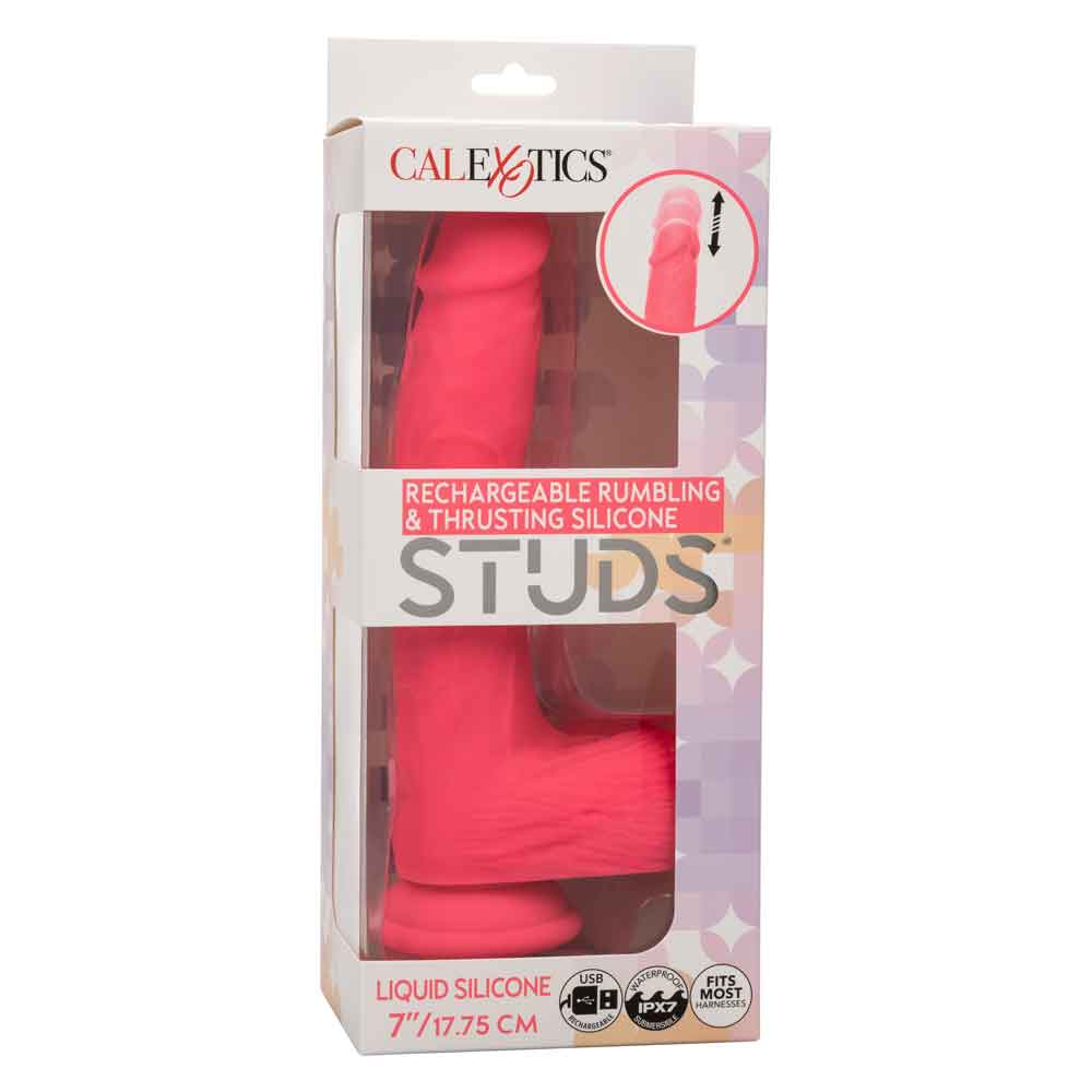 Rechargeable Rumbling and Thrusting Silicone Studs - Pink-Dildos & Dongs-CalExotics-Andy's Adult World