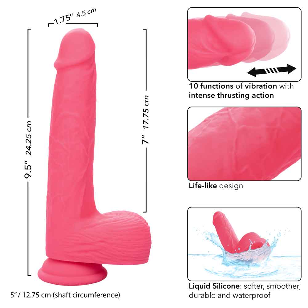 Rechargeable Rumbling and Thrusting Silicone Studs - Pink-Dildos & Dongs-CalExotics-Andy's Adult World