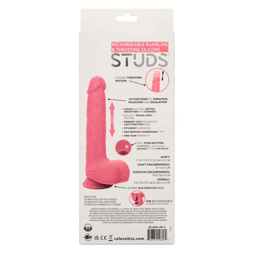 Rechargeable Rumbling and Thrusting Silicone Studs - Pink-Dildos & Dongs-CalExotics-Andy's Adult World