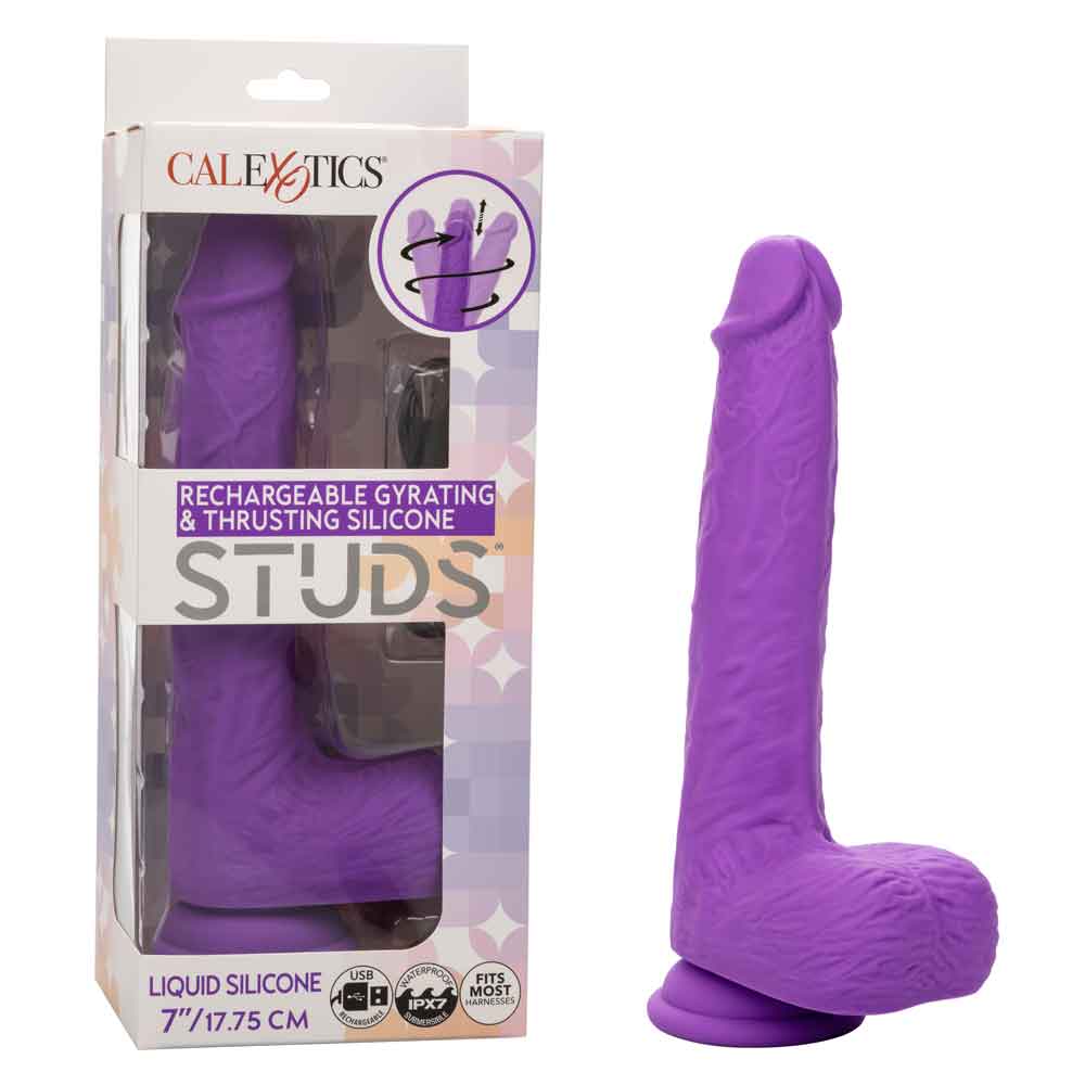 Rechargeable Gyrating and Thrusting Silicone Studs - Purple-Dildos & Dongs-CalExotics-Andy's Adult World