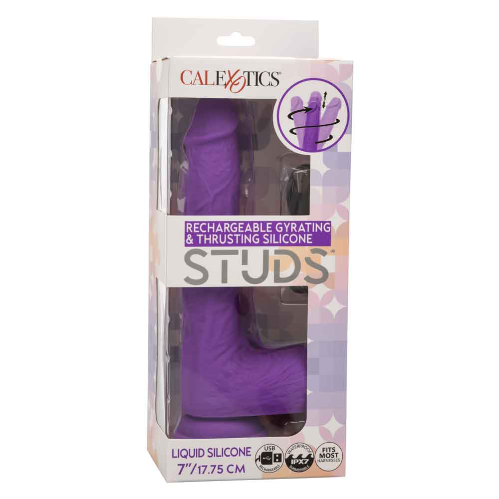 Rechargeable Gyrating and Thrusting Silicone Studs - Purple-Dildos & Dongs-CalExotics-Andy's Adult World