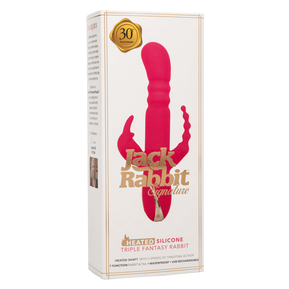 Jack Rabbit Signature Heated Silicone Triple Fantasy Rabbit - Pink-Vibrators-CalExotics-Andy's Adult World