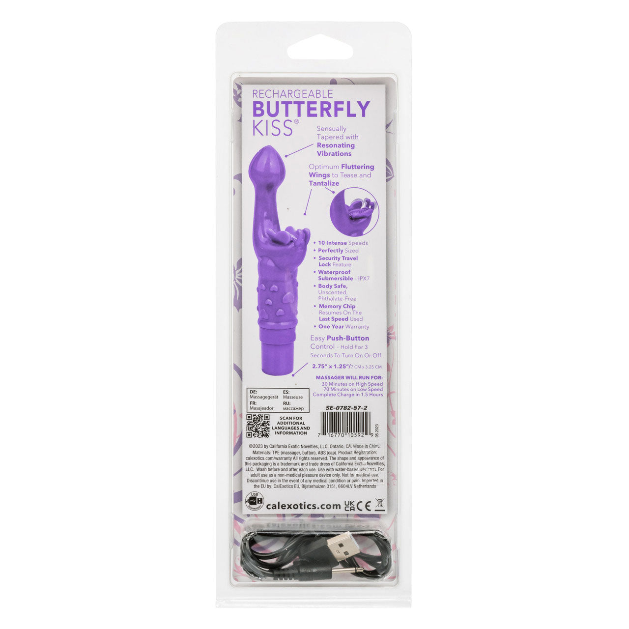 Rechargeable Butterfly Kiss - Purple-Vibrators-CalExotics-Andy's Adult World