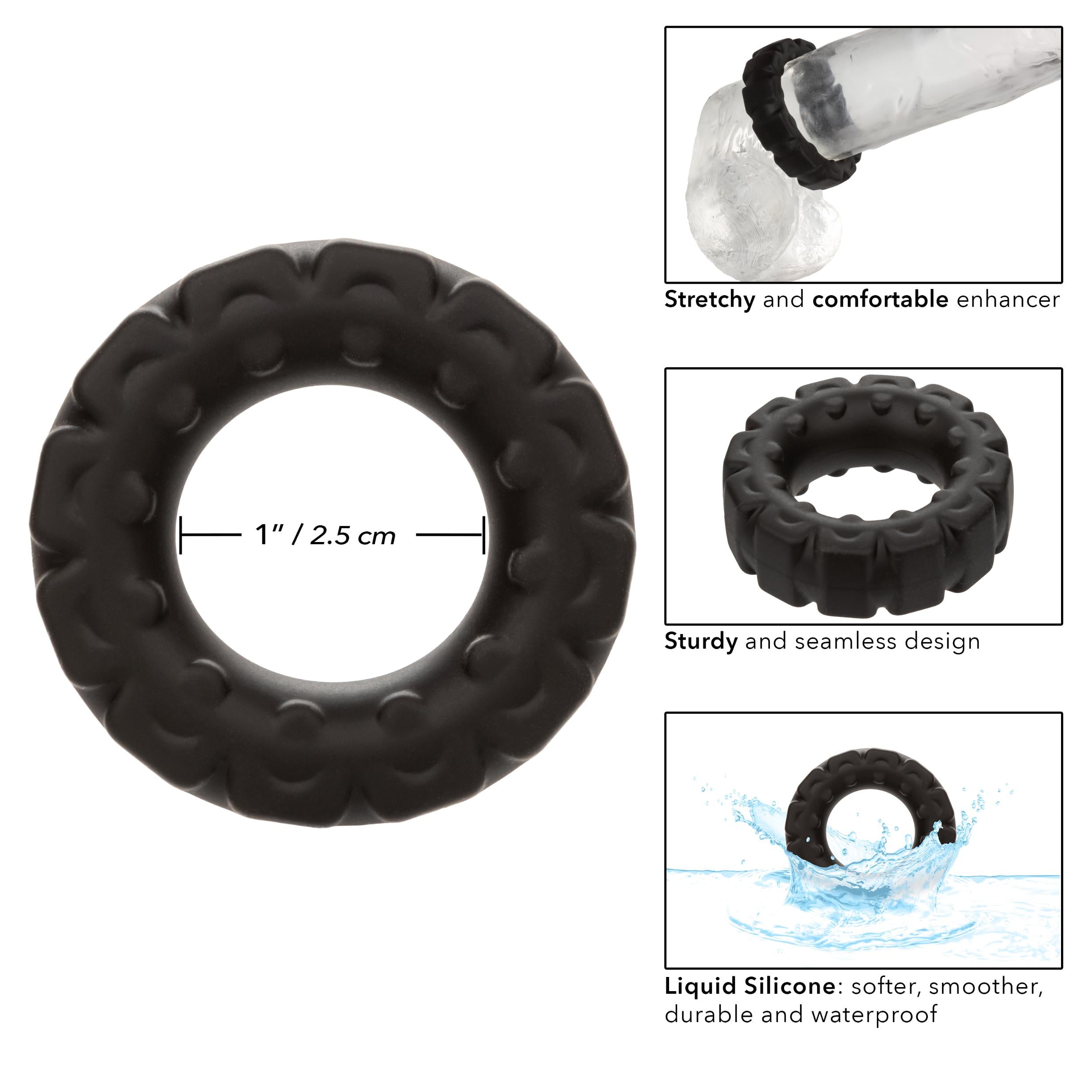 Alpha Liquid Silicone Prolong Tread Ring - Black-Cockrings-CalExotics-Andy's Adult World