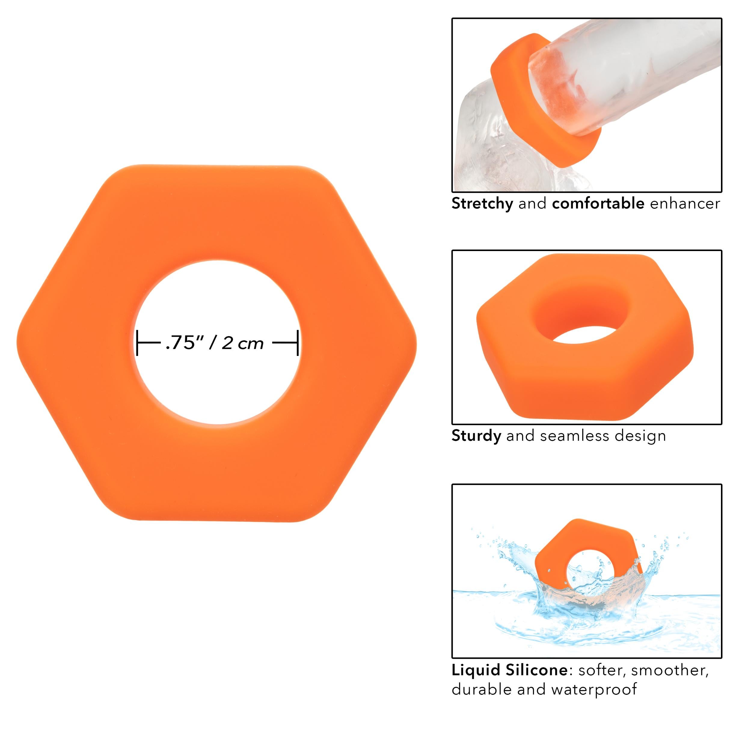 Alpha Liquid Silicone Prolong Sexagon Ring - Orange-Cockrings-CalExotics-Andy's Adult World