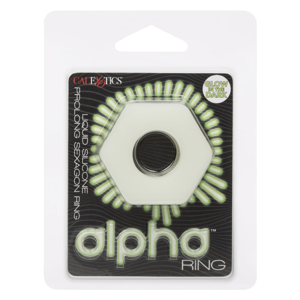 Alpha Glow-in-the-Dark Liquid Silicone Prolong Sexagon Ring - White-Cockrings-CalExotics-Andy's Adult World