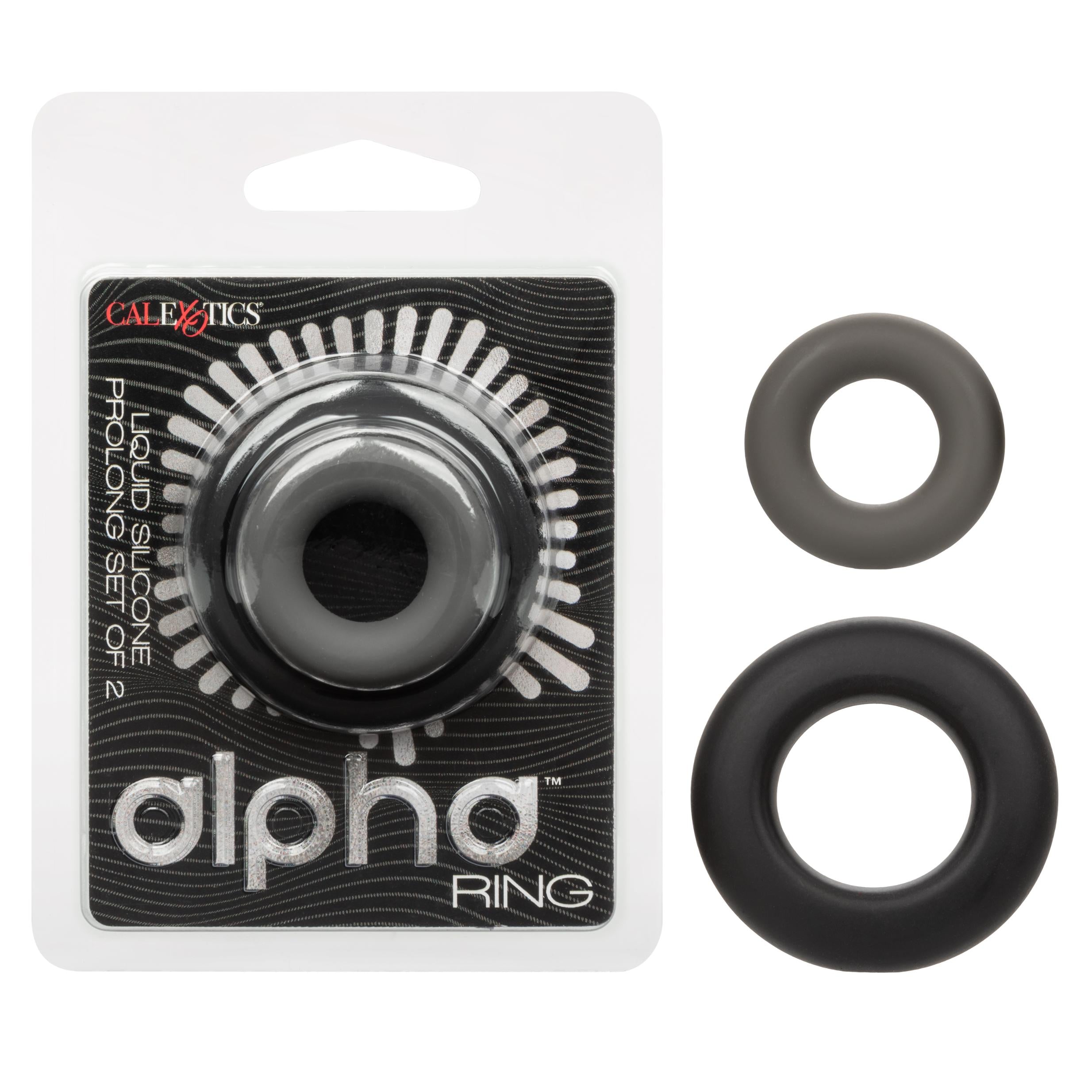 Alpha Liquid Silicone Prolong Set of 2 - Black/gray-Cockrings-CalExotics-Andy's Adult World