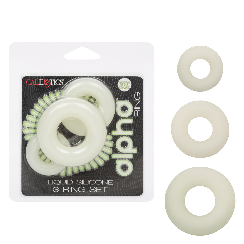 Alpha Glow-in-the-Dark Liquid Silicone 3 Ring Set - White-Cockrings-CalExotics-Andy's Adult World