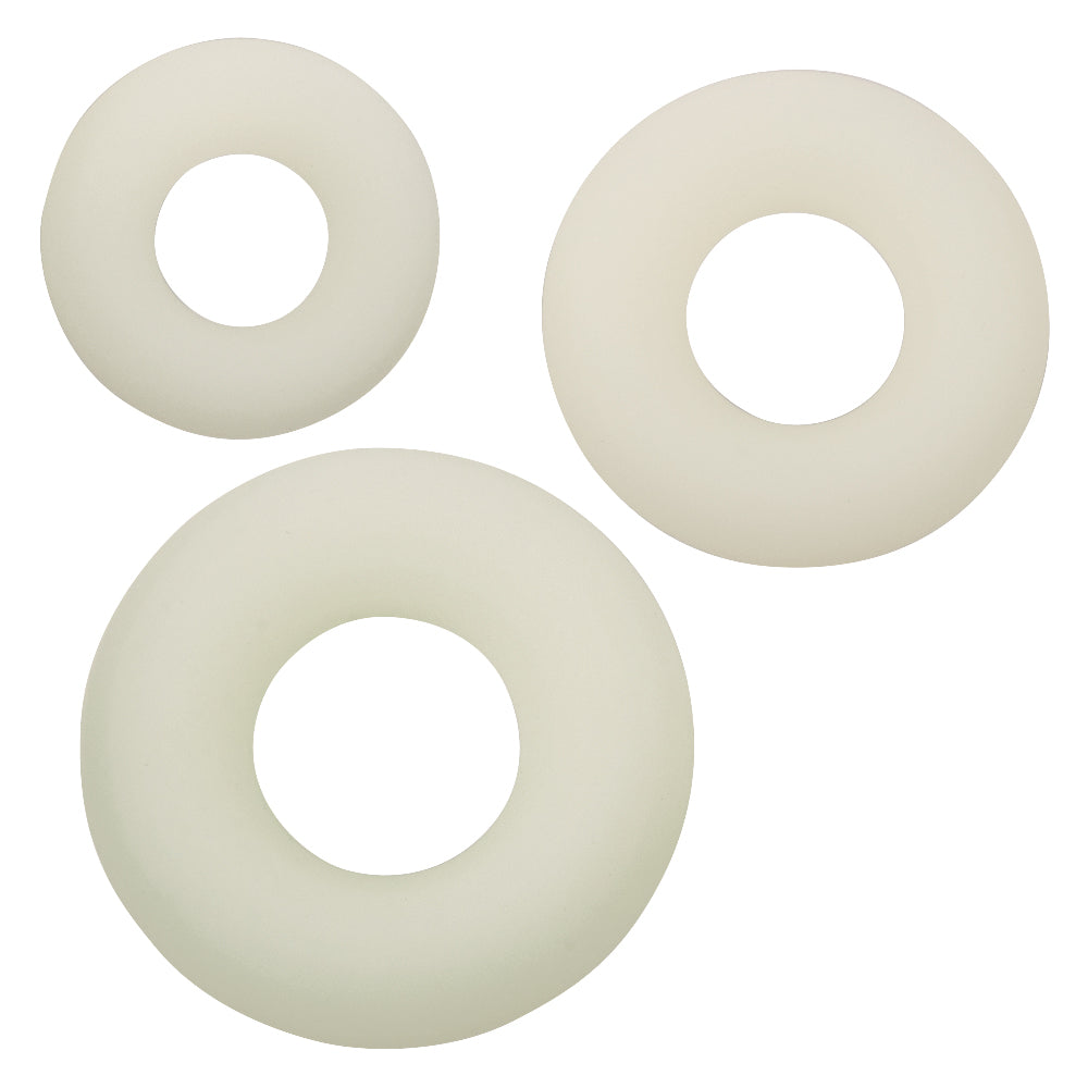 Alpha Glow-in-the-Dark Liquid Silicone 3 Ring Set - White-Cockrings-CalExotics-Andy's Adult World