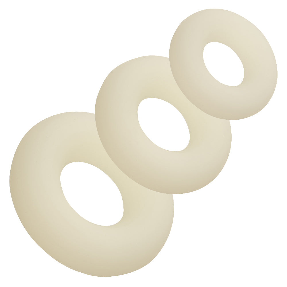 Alpha Glow-in-the-Dark Liquid Silicone 3 Ring Set - White-Cockrings-CalExotics-Andy's Adult World