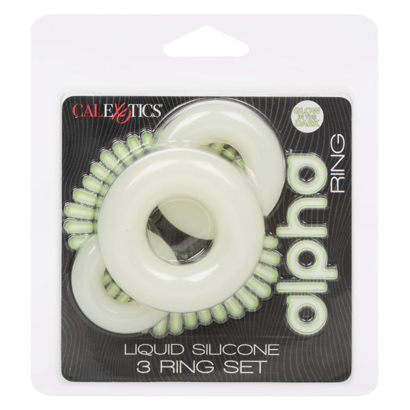 Alpha Glow-in-the-Dark Liquid Silicone 3 Ring Set - White-Cockrings-CalExotics-Andy's Adult World