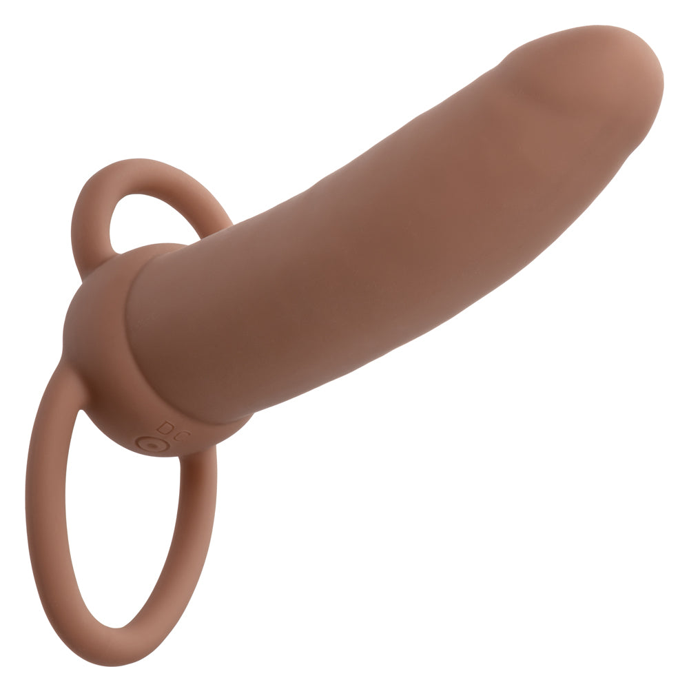 Performance Maxx Rechargeable Thick Dual Penetrator - Brown-Penis Extension & Sleeves-CalExotics-Andy's Adult World