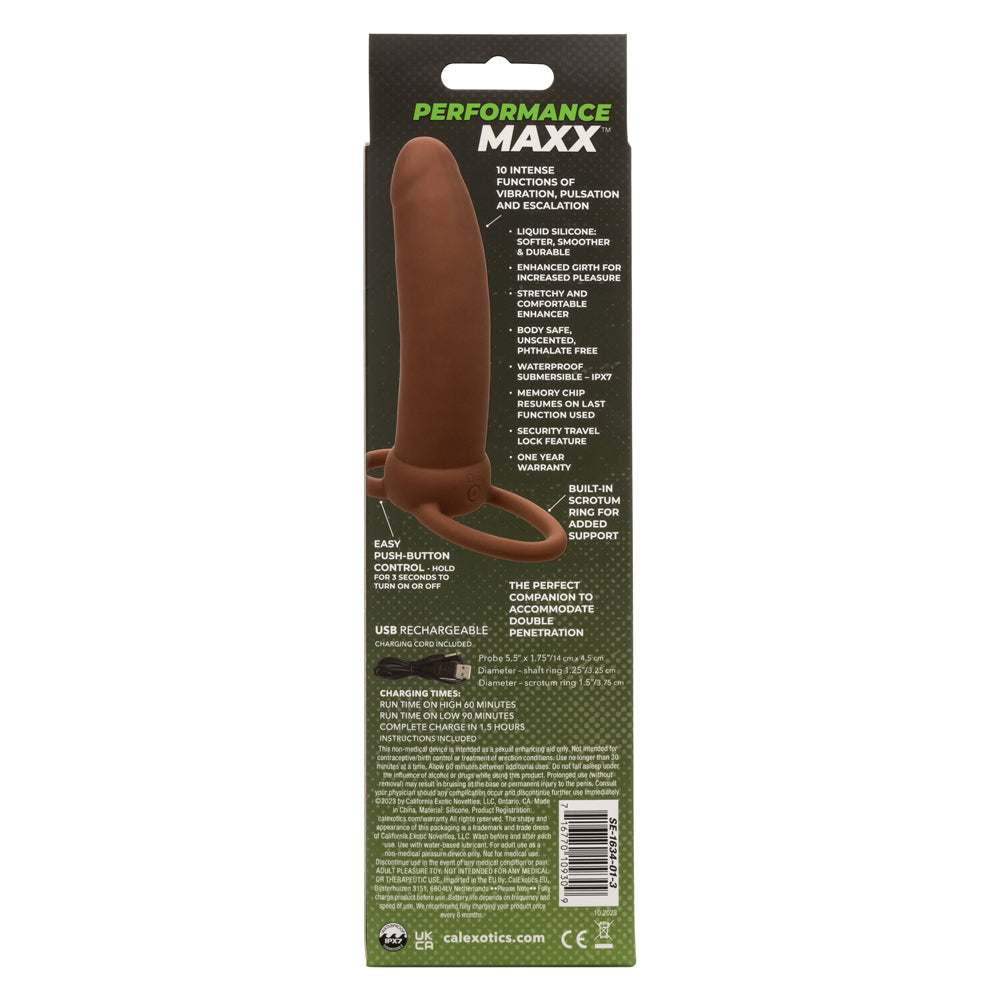 Performance Maxx Rechargeable Thick Dual Penetrator - Brown-Penis Extension & Sleeves-CalExotics-Andy's Adult World