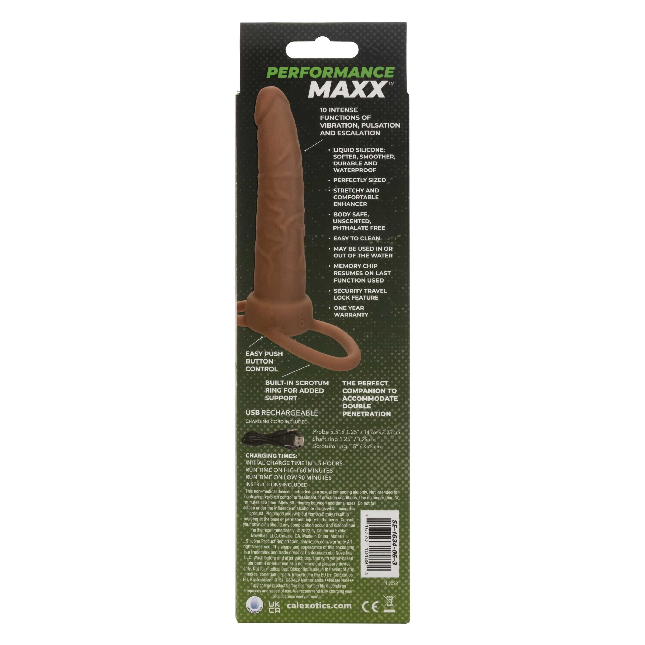 Performance Maxx Rechargeable Dual Penetrator - Brown-Penis Extension & Sleeves-CalExotics-Andy's Adult World