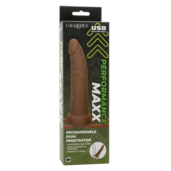 Performance Maxx Rechargeable Dual Penetrator - Brown-Penis Extension & Sleeves-CalExotics-Andy's Adult World