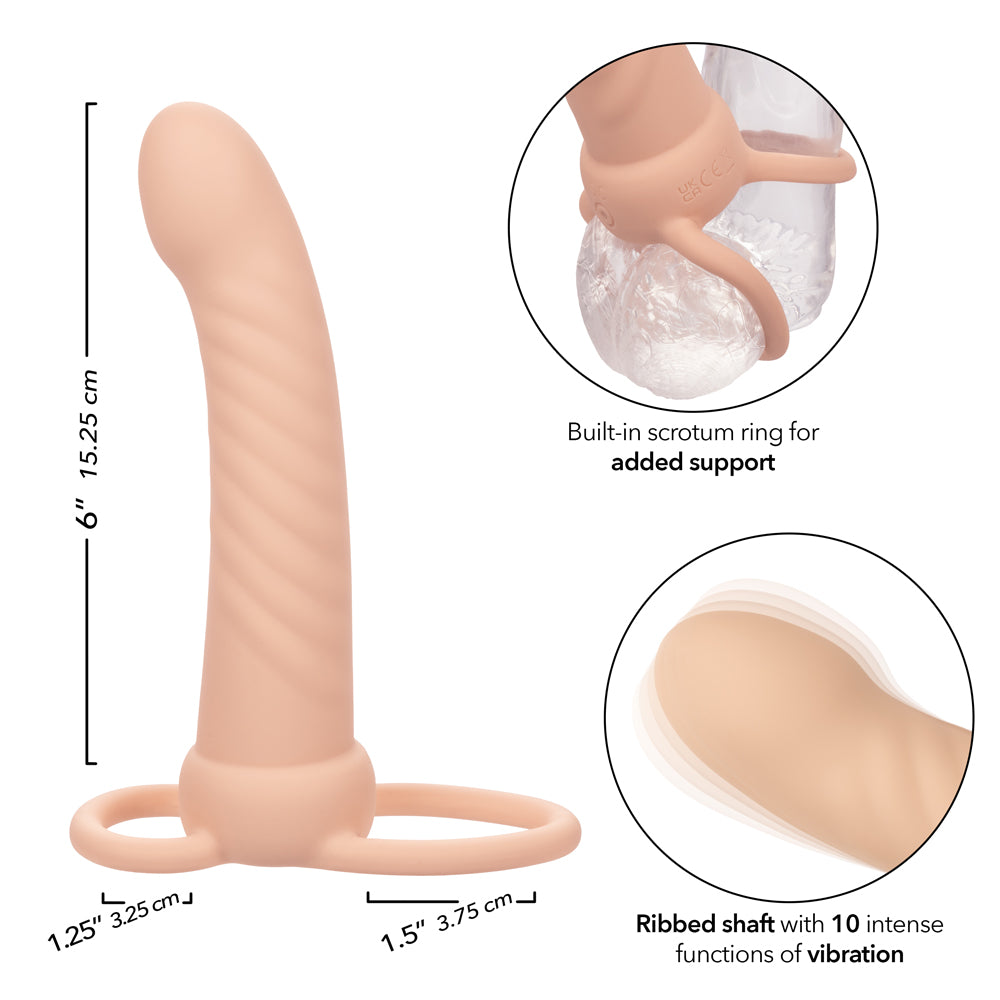 Performance Maxx Rechargeable Ribbed Dual Penetrator - Ivory-Penis Extension & Sleeves-CalExotics-Andy's Adult World