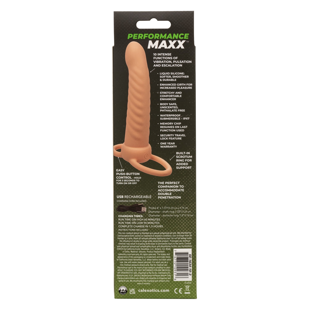 Performance Maxx Rechargeable Ribbed Dual Penetrator - Ivory-Penis Extension & Sleeves-CalExotics-Andy's Adult World