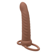 Performance Maxx Rechargeable Ribbed Dual Penetrator - Brown-Penis Extension & Sleeves-CalExotics-Andy's Adult World