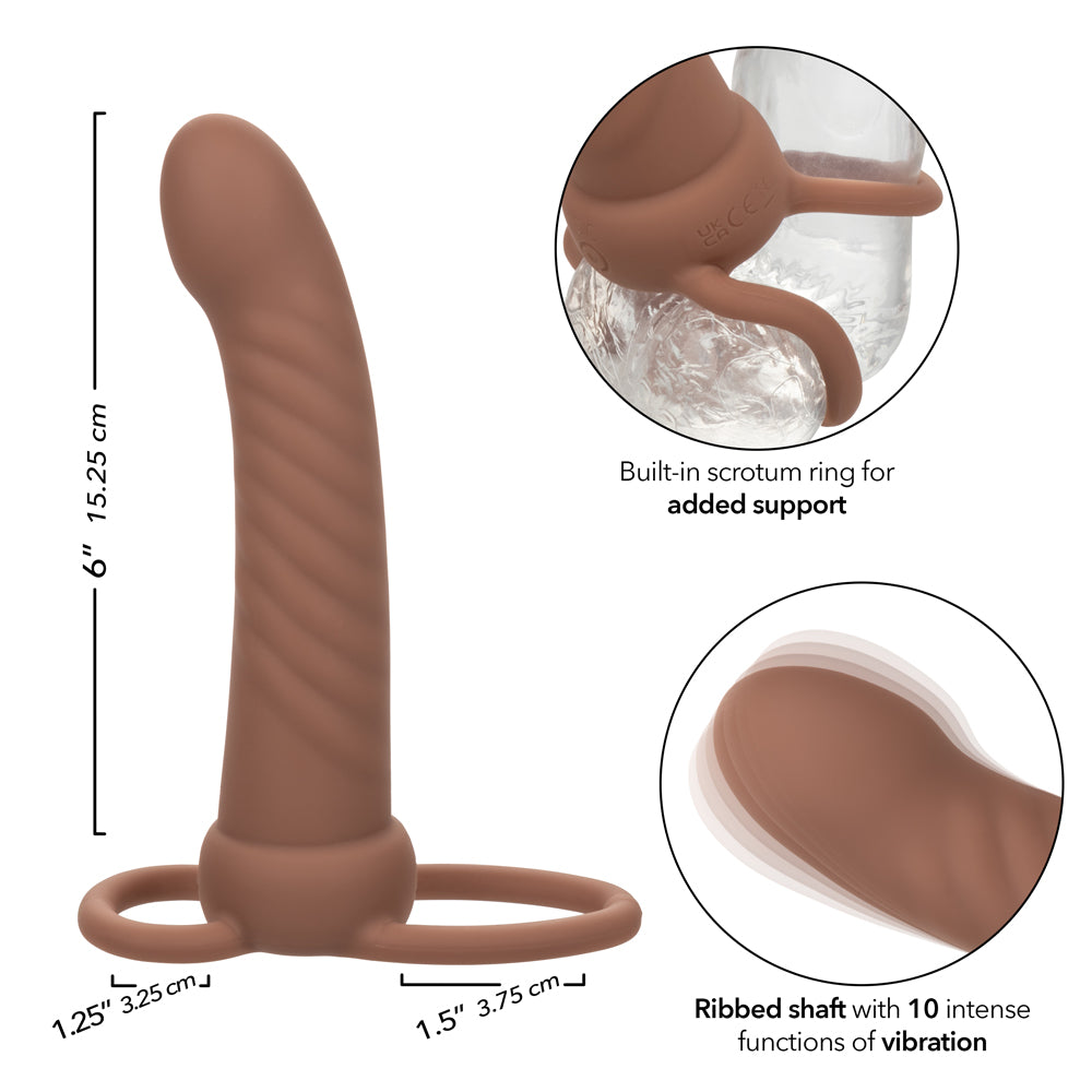 Performance Maxx Rechargeable Ribbed Dual Penetrator - Brown-Penis Extension & Sleeves-CalExotics-Andy's Adult World