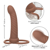 Performance Maxx Rechargeable Ribbed Dual Penetrator - Brown-Penis Extension & Sleeves-CalExotics-Andy's Adult World