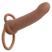 Performance Maxx Rechargeable Ribbed Dual Penetrator - Brown-Penis Extension & Sleeves-CalExotics-Andy's Adult World