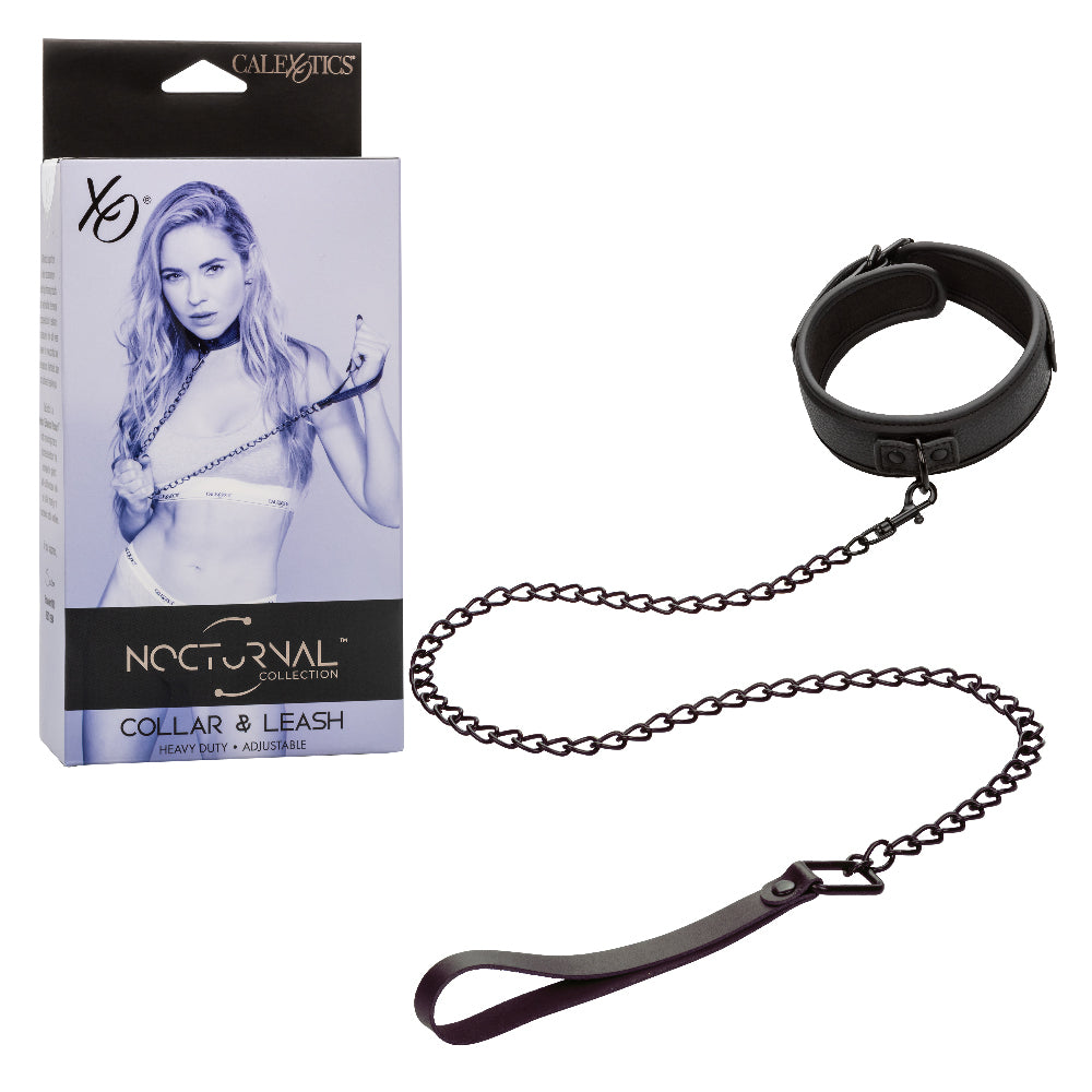 Nocturnal Collection Collar and Leash - Black-Bondage & Fetish Toys-CalExotics-Andy's Adult World