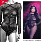 Radiance Long Sleeve Body Suit - Queen - Black-Lingerie & Sexy Apparel-CalExotics-Andy's Adult World