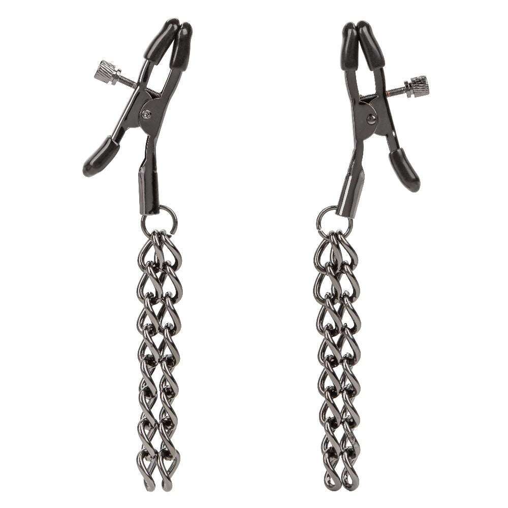 Euphoria Collection Chain Nipple Clamps - Black-Nipple Stimulators-CalExotics-Andy's Adult World